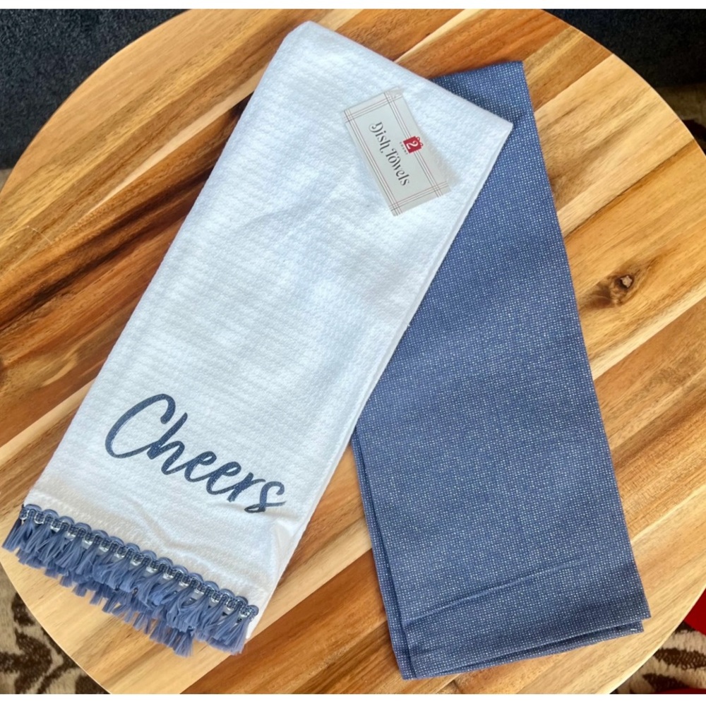 Dish towels kitchen towels 2pc set cheers target fringe new NWT Navy blue